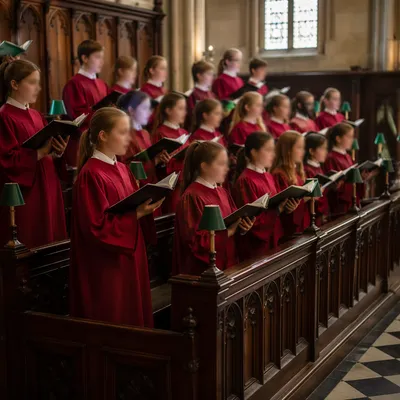 Youth Choir Singing in Red Church Robes