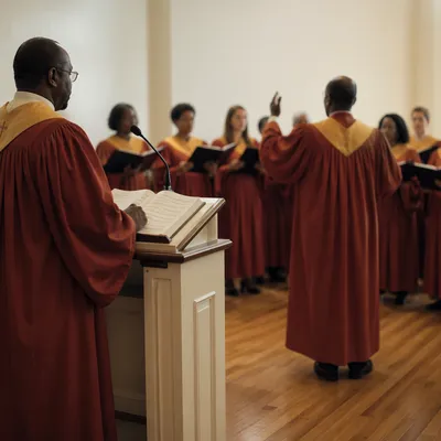 Church Choir Rehearsal in Red Orange Robes