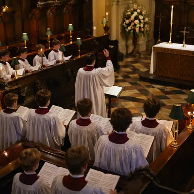 Traditional Church Choir Rehearsal in Robes