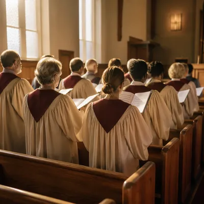 Community Choir Singing in Church Robes