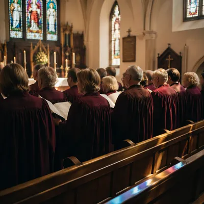 Church Choir Singing in Burgundy Robes