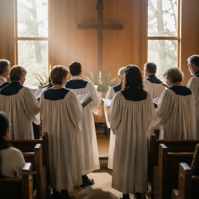 Small Church Choir Singing in Wooden Chapel