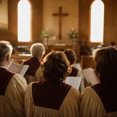Church Choir Singing in Burgundy Robes
