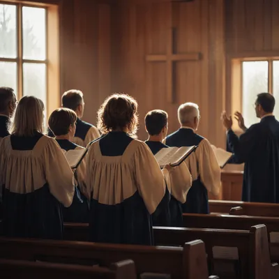 Reverent Church Choir Singing in Robes
