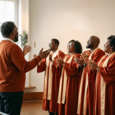Joyful Church Choir Rehearsal in Warm Robes
