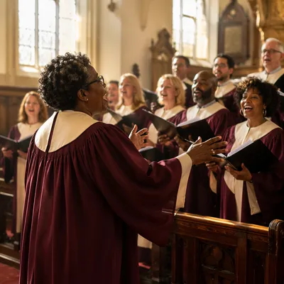 Joyful Church Choir Singing in Robes