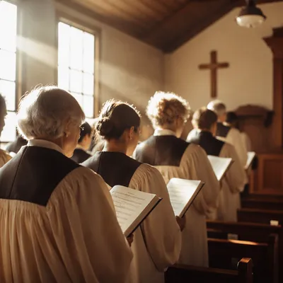 Reverent Church Choir Singing in Robes