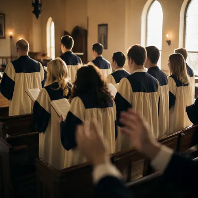 Church Choir Singing in Sunlit Sanctuary