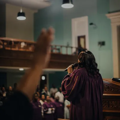 Robed Choir Singer Leading Church Worship
