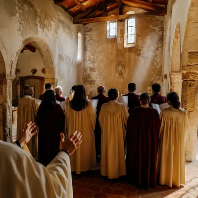 Church Choir Singing in Weathered Chapel