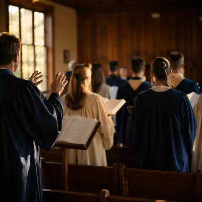 Choir Rehearsal in Warm Wooden Chapel