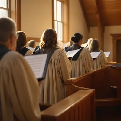 Choir Singing Hymns in Wooden Church