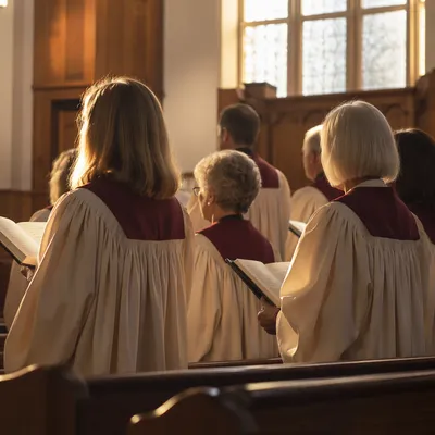 Church Choir Singing in Warm Wooden Sanctuary