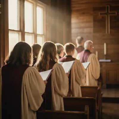 Church Choir Singing in Sunlit Sanctuary