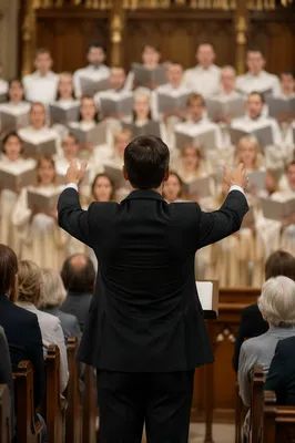 Church Choir Led by Conductor in Worship