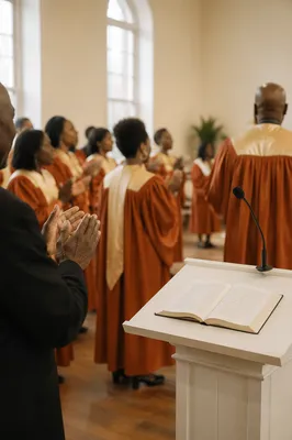 Church Choir Singing in Rust Robes