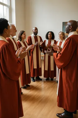 Church Choir Rehearsing in Rust Red Robes