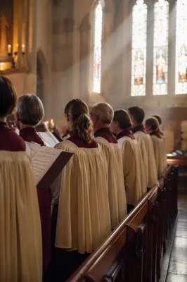 Church Choir Singing in Burgundy Robes