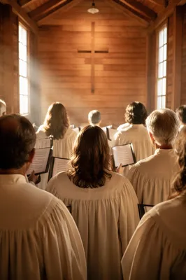 Church Choir Singing in Wooden Chapel