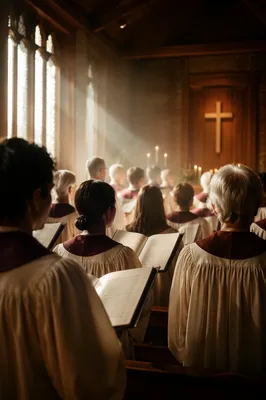 Reverent Church Choir Singing in Robes
