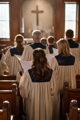 Choir Singing in Wooden Church Robes