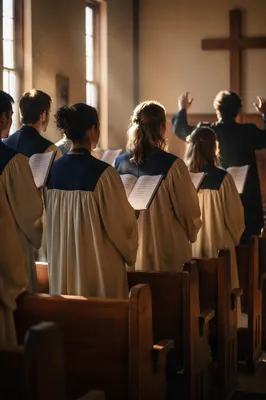 Reverent Church Choir in Robes