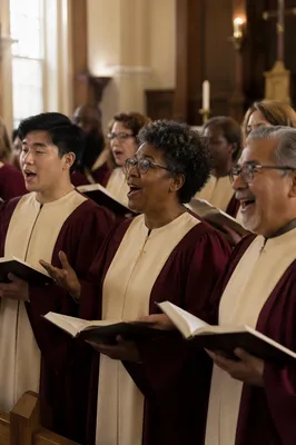 Diverse Church Choir Rehearsal in Chapel