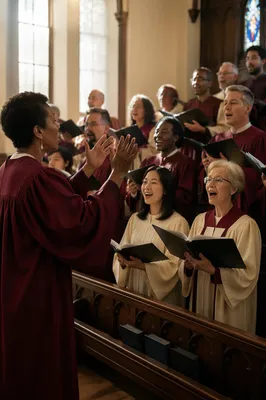 Church Choir Rehearsal in Traditional Sanctuary