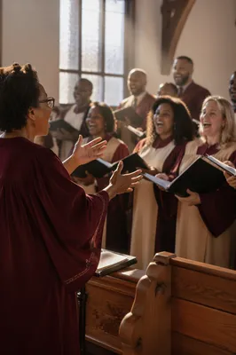Joyful Church Choir Singing in Robes