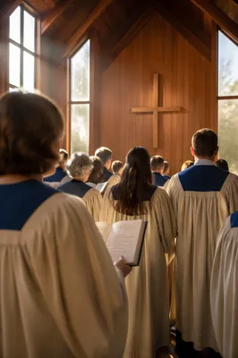 Reverent Church Choir in Blue Robes