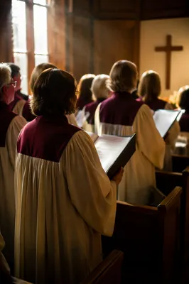 Reverent Church Choir in Burgundy Robes