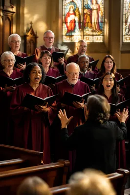 Church Choir Singing in Warm Sanctuary