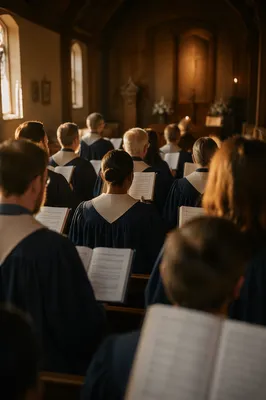 Church Choir Singing in Warm Sanctuary Light