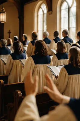 Church Choir Singing in Sunlit Sanctuary