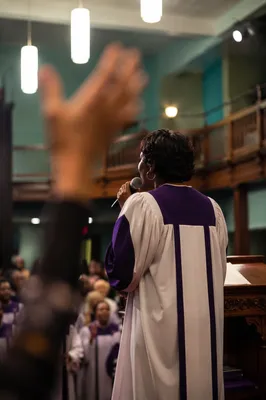 Robed Choir Worship in Modest Church Sanctuary
