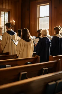 Choir Rehearsal in Wooden Church Sanctuary