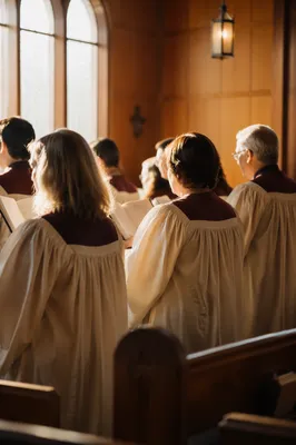 Church Choir Singing in Warm Wooden Sanctuary