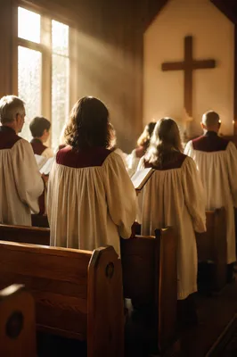 Reverent Church Choir in Burgundy Robes