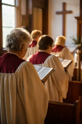 Church Choir Singing in Burgundy Robes