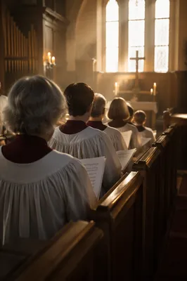 Church Choir Singing Toward Chapel Cross