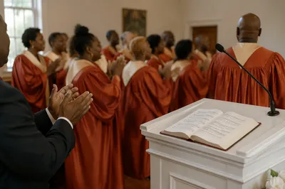 Joyful Church Choir Rehearsal in Robes