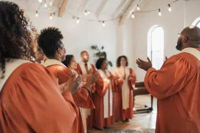 Community Choir Rehearsal in Warm Robes