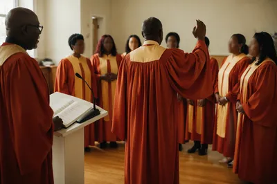 Church Choir Rehearsal in Red Robes