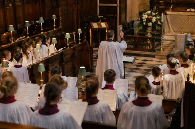 Church Choir Rehearsal in Historic Chapel