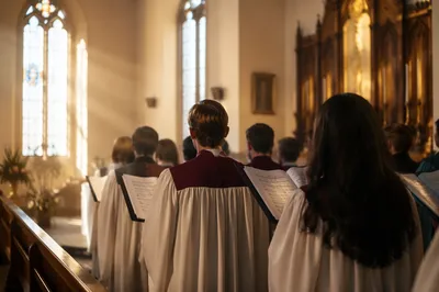 Reverent Church Choir Singing in Robes