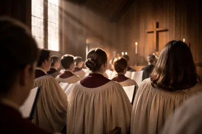 Reverent Church Choir in Robes