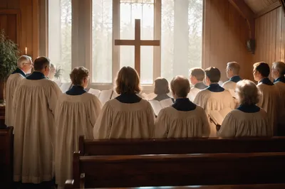 Church Choir Singing in Wooden Chapel