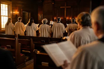 Evening Choir Rehearsal in Wooden Chapel