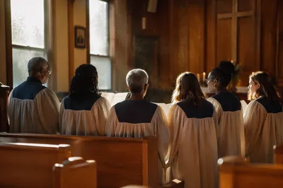 Sunday Choir Rehearsal in Wooden Sanctuary