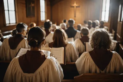 Church Choir Singing in Warm Chapel